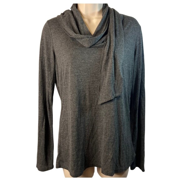 M Ann Taylor Wrap Around Neck Tie Long Sleeve Blouse Gray Size Medium Neutral - Picture 1 of 10